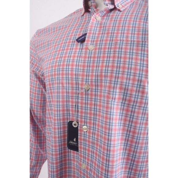 Johnnie-O Mens Novak Oxford Shirt Size S Blue Pink Plaid Long Sleeve NWT - Picture 4 of 6